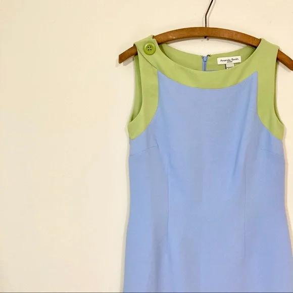 Blue and Lime Sleeveless Dress Size 8 Amanda Smith - Picture 2 of 7